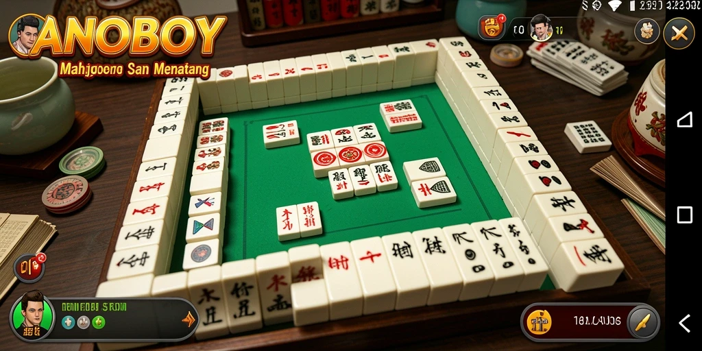 Tampilan gameplay ANOBOY yang seru dengan desain Mahjong yang menarik.
