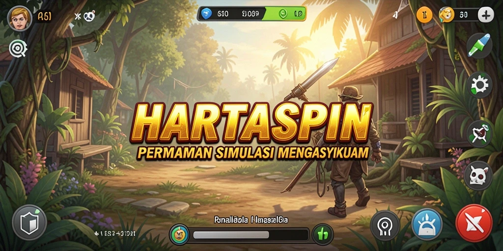 Screenshot gameplay HARTASPIN menampilkan dunia simulasi yang menarik dan interaktif.